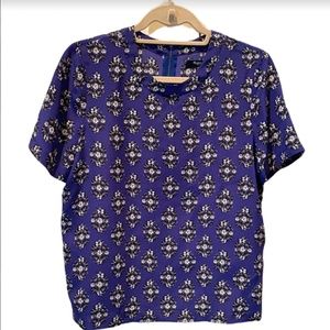 Madewell Purple Brocade Floral Print Silk Blouse